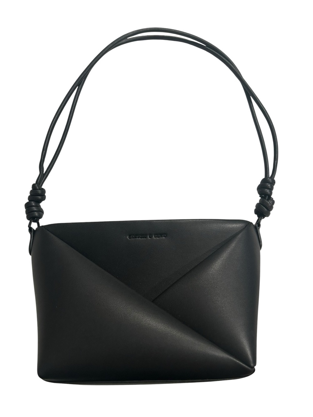 Charles & Keith Leather Fold-Front Crossbody Bag - Black